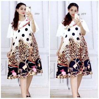 Đầm Tay Phồng (75kg-95kg) Cổ Tròn Big Size, Hình Thật Shop Chụp - DTBXL2177