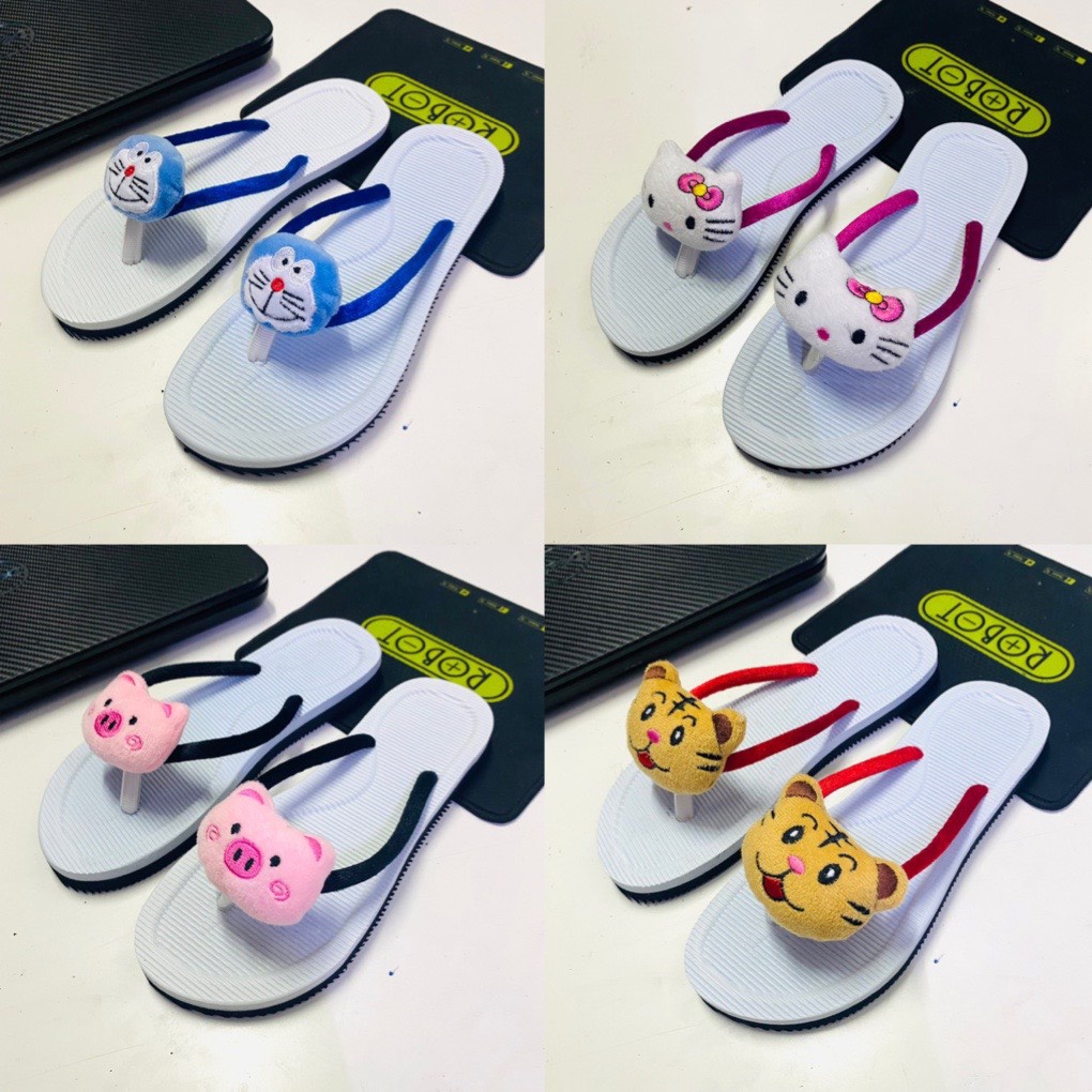 Dép xỏ ngón nữ bông hình thú Doraemon-HelloKitty-Hổ-Heo cute đủ size cho các chị em.
