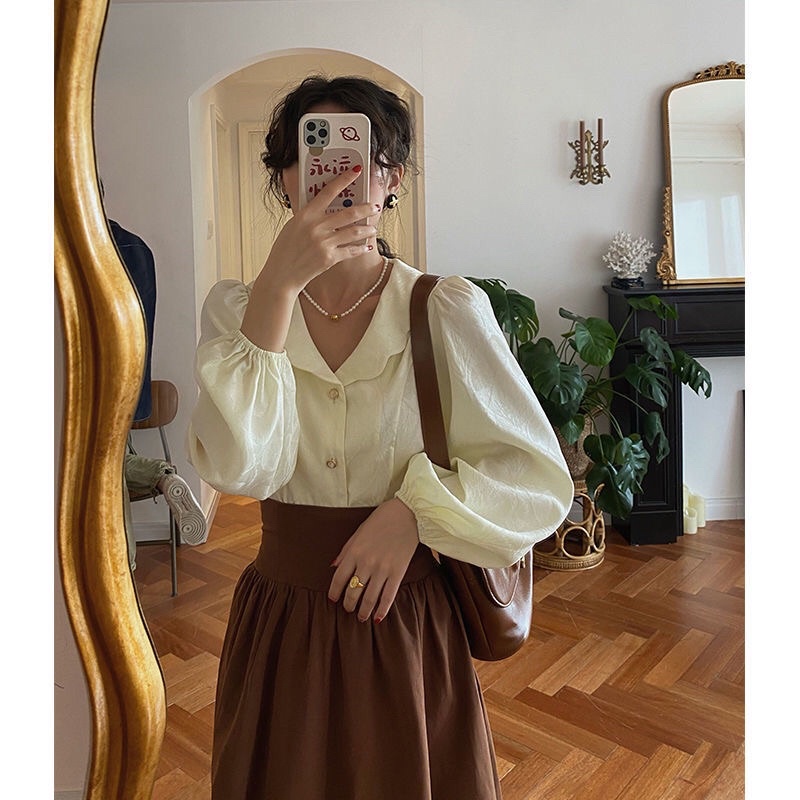 Áo sơ mi cổ sen vintage