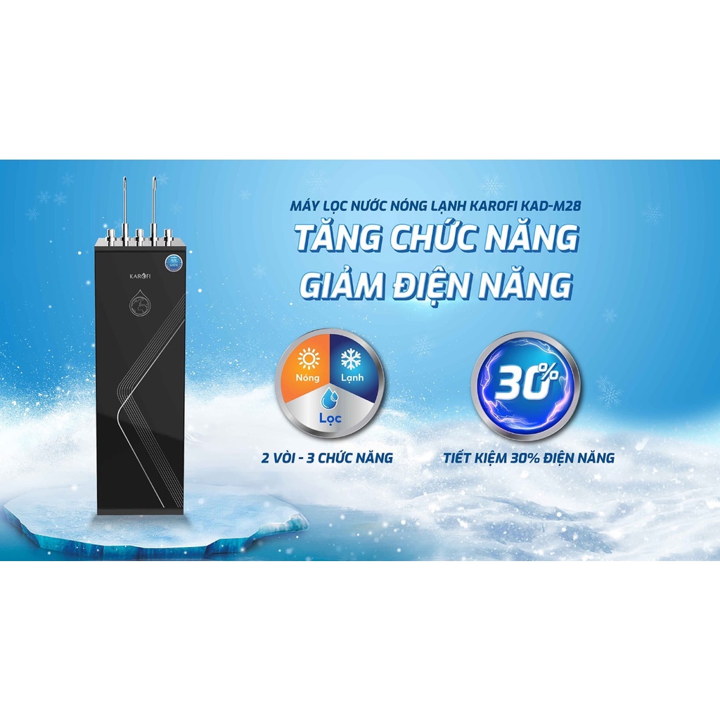 Máy lọc nước nóng - nguội - lạnh Karofi KAD-M28, 10 lõi SMAX, làm lạnh sâu bằng block, nóng siêu tốc, bảo hành 36 tháng
