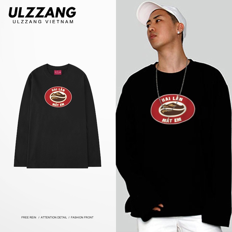 Áo thun dài tay Ulzzang cotton 100% dáng unisex form rộng in hình Hai lần mất em