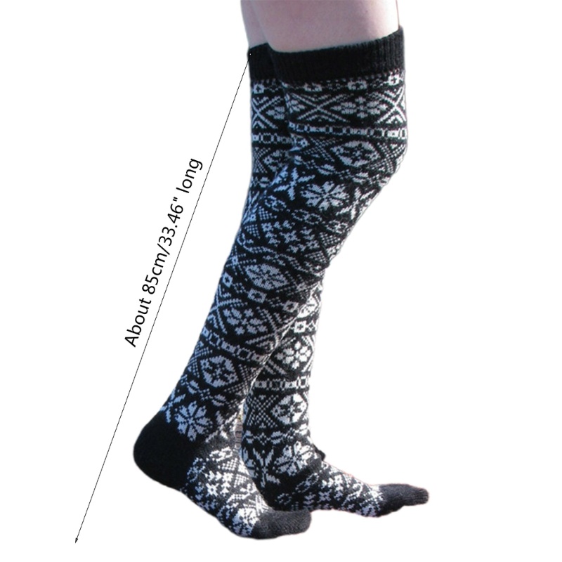 Xiangbao Tất Dệt Kim Dài Qua Gối Họa Tiết Hình Học Giáng Sinh Mùa Thu Cho Nữ