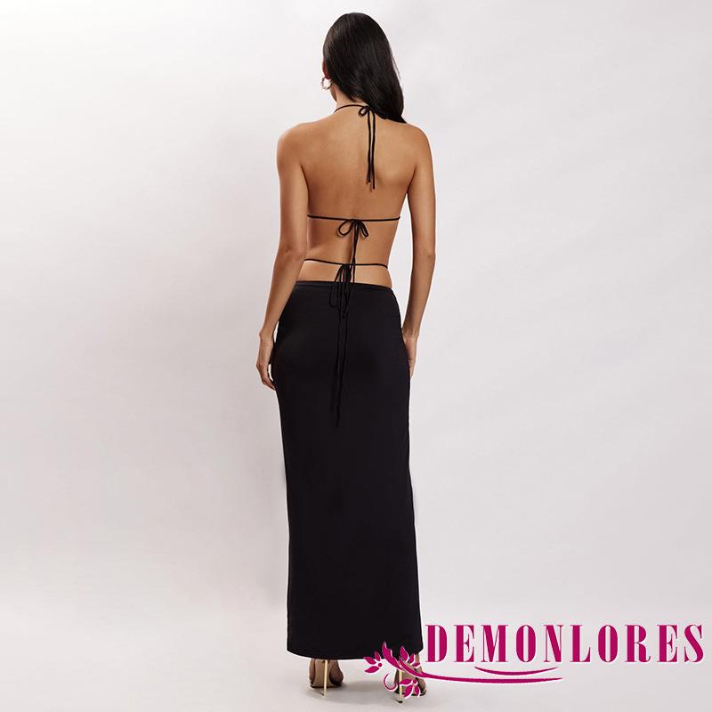 Áo Cổ Yếm Hở Lưng Không Tay Kèm Chân Váy Dài Ôm Dáng Thời Trang Mùa Hè Cho Nữ