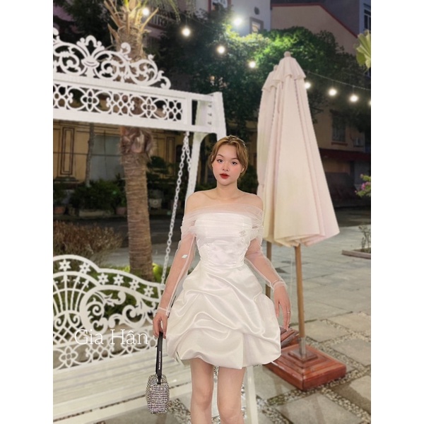 Váy taffa trễ vai phối lưới siêu xinh