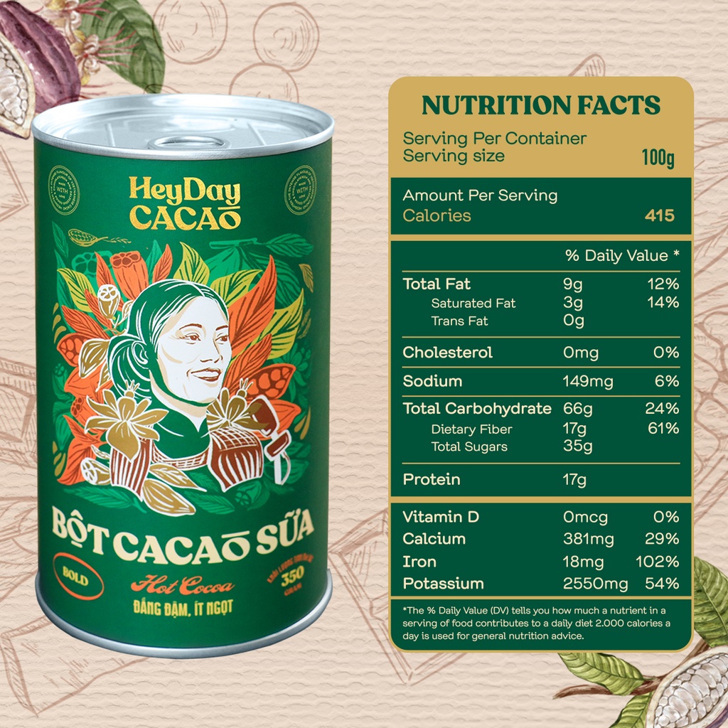 Lon 350g - Bột cacao sữa Bold gu đắng đậm, ít ngọt – Heyday Cacao