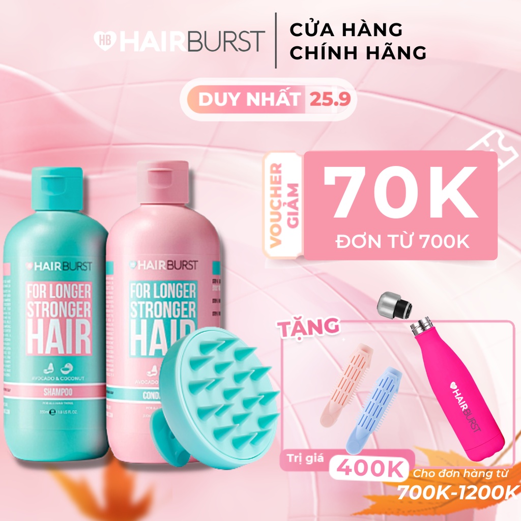 Combo chăm sóc da đầu set gội xả 350ml/chai + lược gội đầu Hairburst