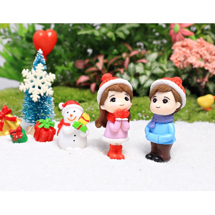 Tiểu Cảnh - Cặp đôi bé trai gái mùa đông làm tiểu cảnh terrarium/ mô hình trang trí giáng sinh, noel