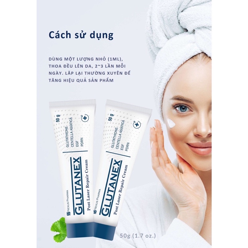 Kem phục hồi làm trắng sáng mờ đốm nâu GLUTANEX CICA CREAM Post Laser Repair Cream Nexus Pharma tube 50g