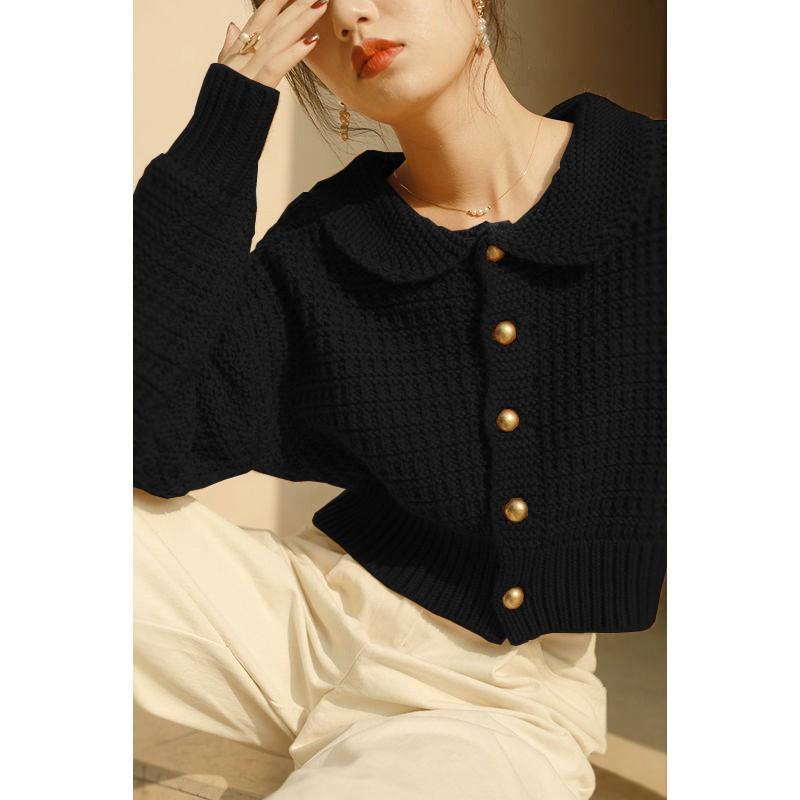 Áo Khoác Cardigan Dệt Kim Cổ Búp Bê Phong Cách Pháp Thời Trang Xuân Thu Mới Cho Nữ