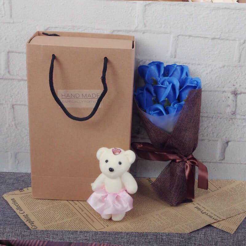 Hoa sáp bó 5 Bông tặng kèm gấu hộp bìa giấy,💖FREESHIP💖, chỉ 69k