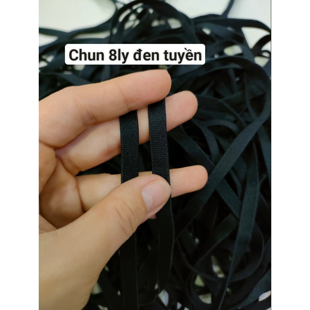 (bó 10m) Chun quai áo ngực 8ly màu đen tuyền và sen tím hàng xuất dư