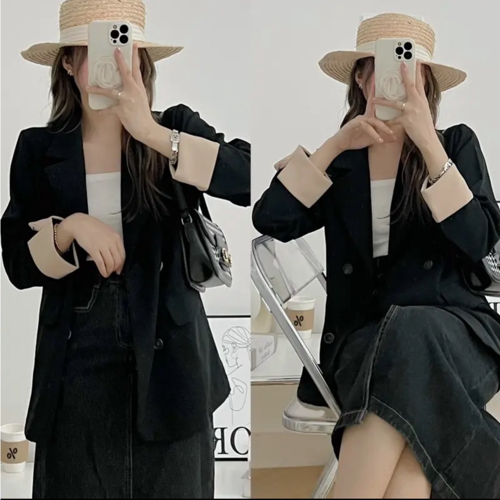 Áo Khoác Blazer Nữ Trơn Tay Dài Gấp Gấu Phong Cách Hàn Quốc, Áo Vest Nữ Khoác Ngoài
