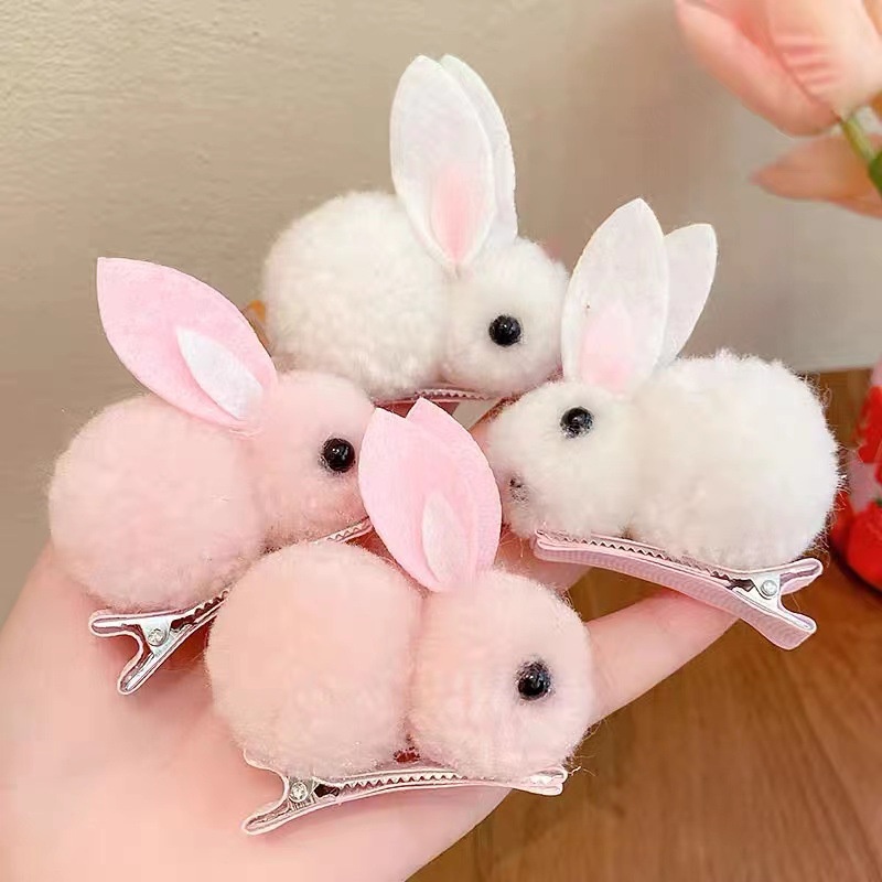 Kẹp Tóc Đuôi Ngựa Hình Thỏ Hoạt Hình Ba Chiều Bằng Kim Loại Màu Kẹo Dễ Thương