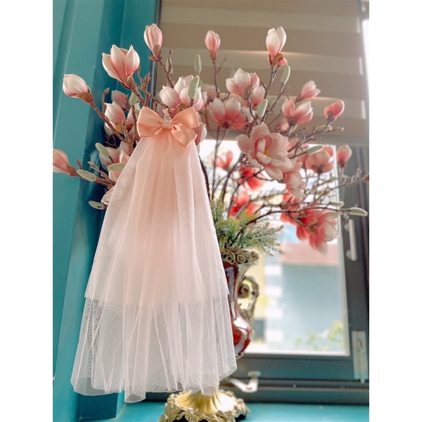 Lúp cô dâu, cài tóc, kẹp tóc cho bé màu trắng và màu hồng vải voan mềm