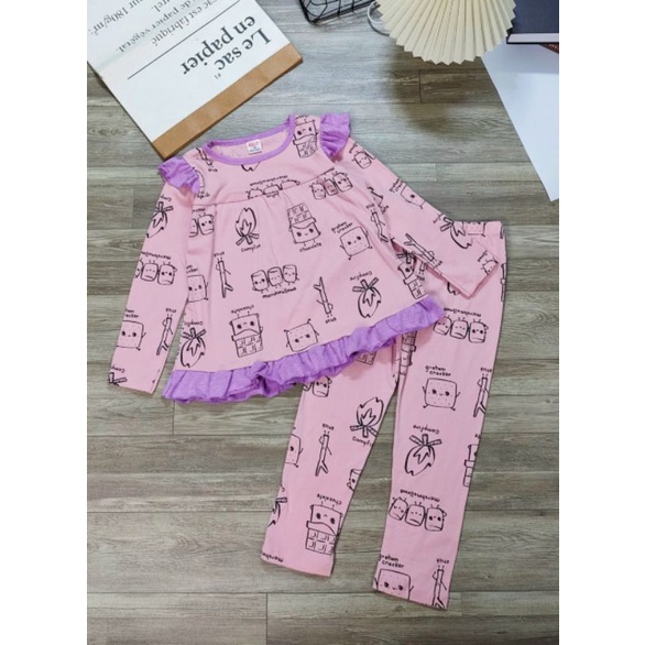 (23-35kg) Bộ bé gái tay dài babydoll size đại thun cotton borip