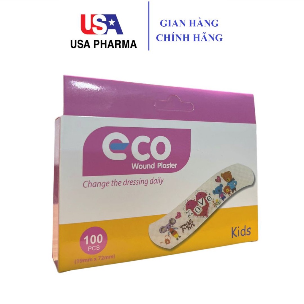 Băng cá nhân Eco Kids dành cho trẻ em - Hộp 100 miếng 19mmx72mm