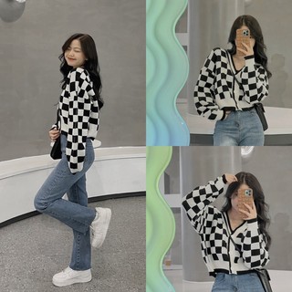 Áo Cardigan len kẻ croptop (ảnh thật)