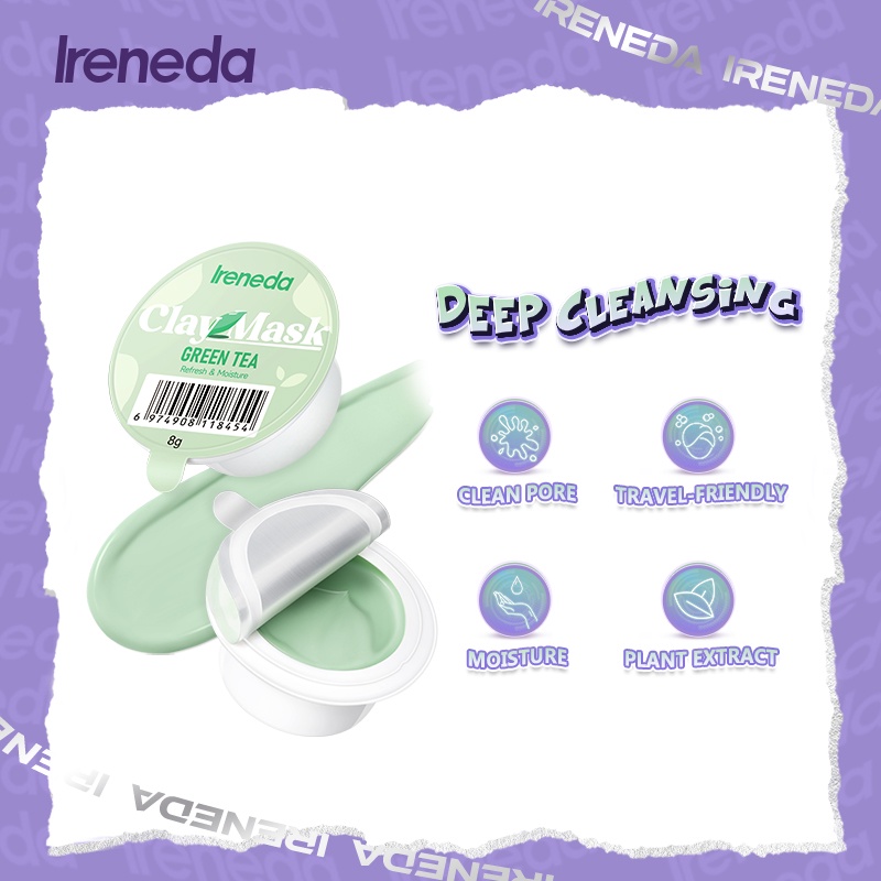 Ireneda Mặt Nạ Đất Sét Trà Xanh Dưỡng Ẩm Kiểm Soát Dầu Làm Sạch Lỗ Chân Lông