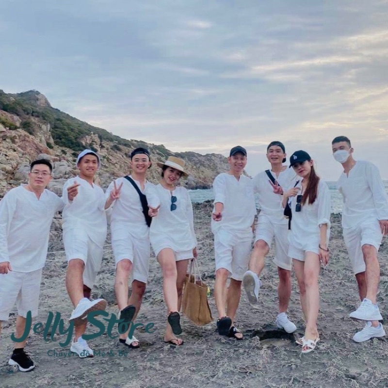 Set đồ bộ Gia Đình đũi tơ trắng, form dài tay cá tính, kèm ảnh thật