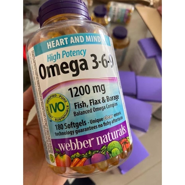 Viên dầu cá omega 3-6-9 hàm lượng 1200mg- Công nghệ khử tanh, hộp 180 viên - Webber Canada