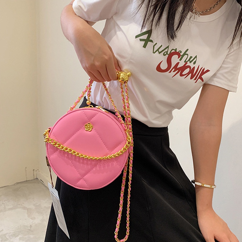 Túi Đeo Chéo Dây Mắt Xích Tròn Đính Kim Cương Dành Cho Nữ