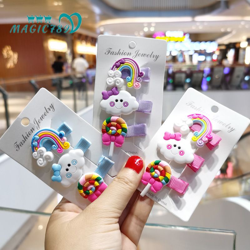 Set 3 Kẹp Tóc Hoạt Hình Nhiều Màu Sắc Dễ Thương Cho Bé Gái