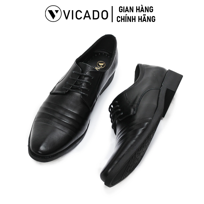 Giày buộc dây nam da bò cao cấp tăng chiều cao Oxfords VICADO VA0023 màu đen