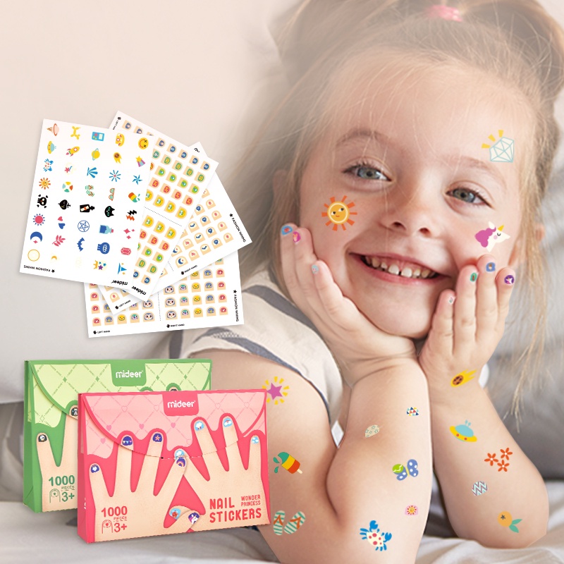 Đồ Chơi Sticker Dán Móng Tay Cho Bé Gái Nail Stickers Mideer - 2 Mẫu 1000 Miếng Dán Móng Tay Giả Cho Bé Gái - CleverKids