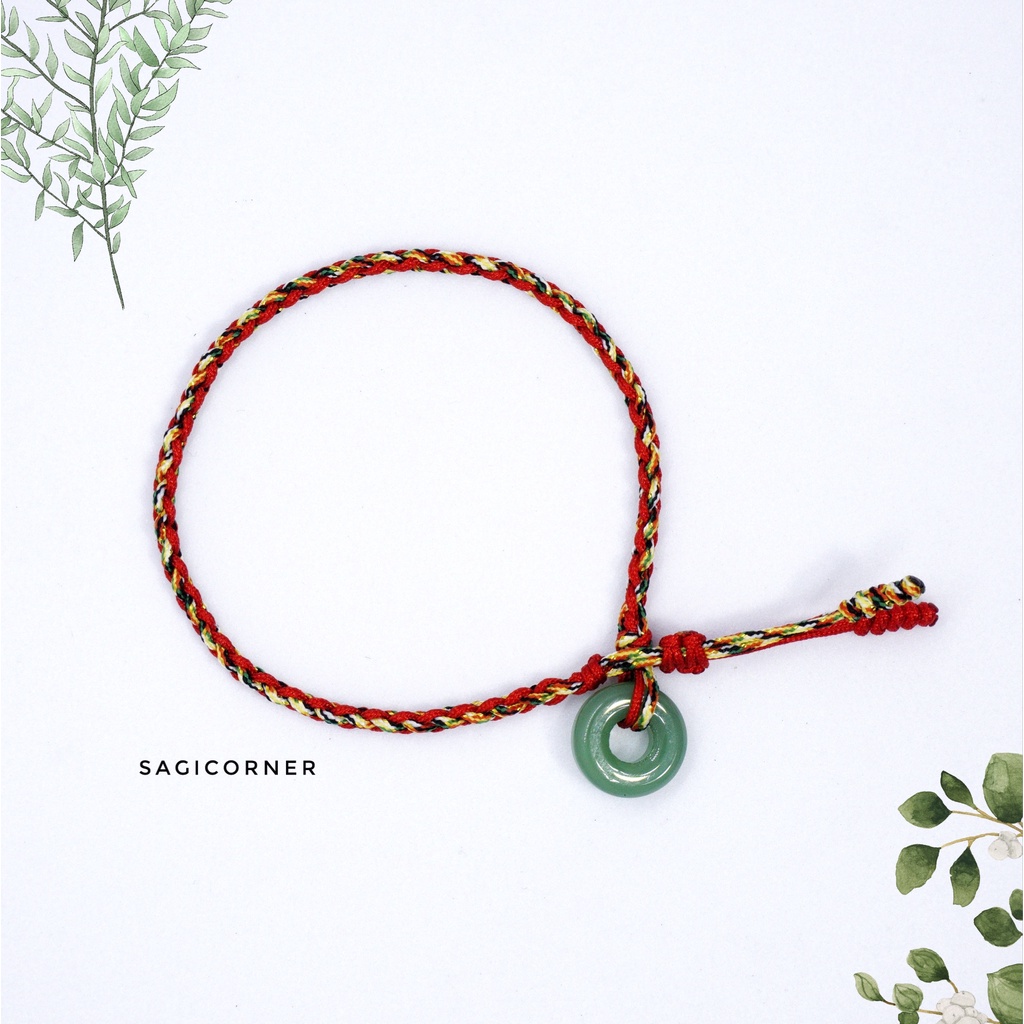 Vòng tay chỉ đỏ tết chỉ ngũ sắc kết đồng điếu, đài sen