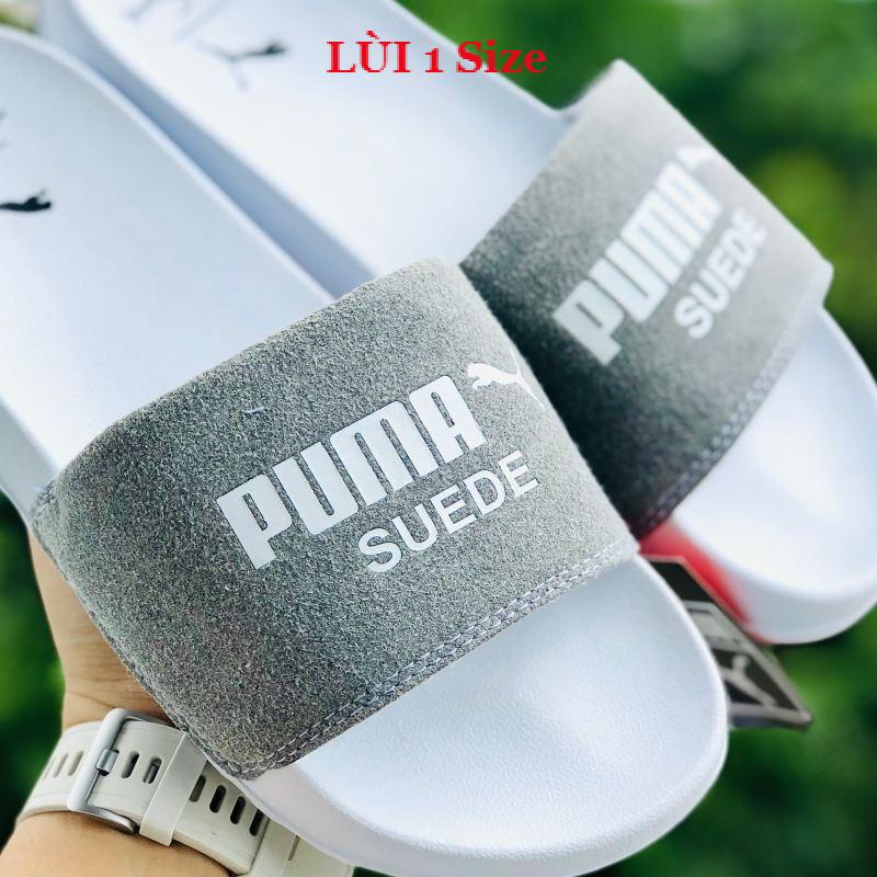Dép unisex 𝐌𝐋𝐁 𝐏𝐔𝐌𝐀 ❤️FREESHIP + Hộp❤️ dép mlb bóng chày quai ngang thể thao nữ in PUMA da lộn, trắng-quai-xám