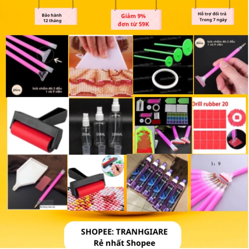 BỘ DỤNG CỤ LÀM TRANH ĐÍNH ĐÁ, BÚT LÀM TRANH ĐÍNH ĐÁ, BÚT LÀM TRANH GẮN ĐÁ ĐẦU 3 VIÊN, 6 VIÊN, 9 VIÊN, KHAY ĐỰNG ĐÁ