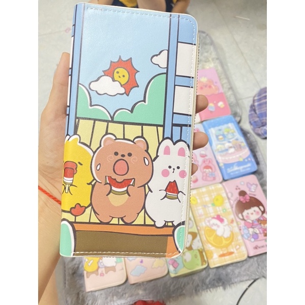 Ví nữ dài cầm tay đẹp dễ thương nhiều ngăn nhiều hình cô gái,hình thú