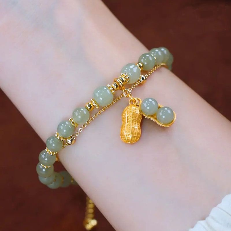 2022 Vòng Tay Dây Xích Đôi Mặt Hình Quả Đậu Phong Cách Dân Tộc niche Thiết Kế Hợp Thời Trang Cho Nữ