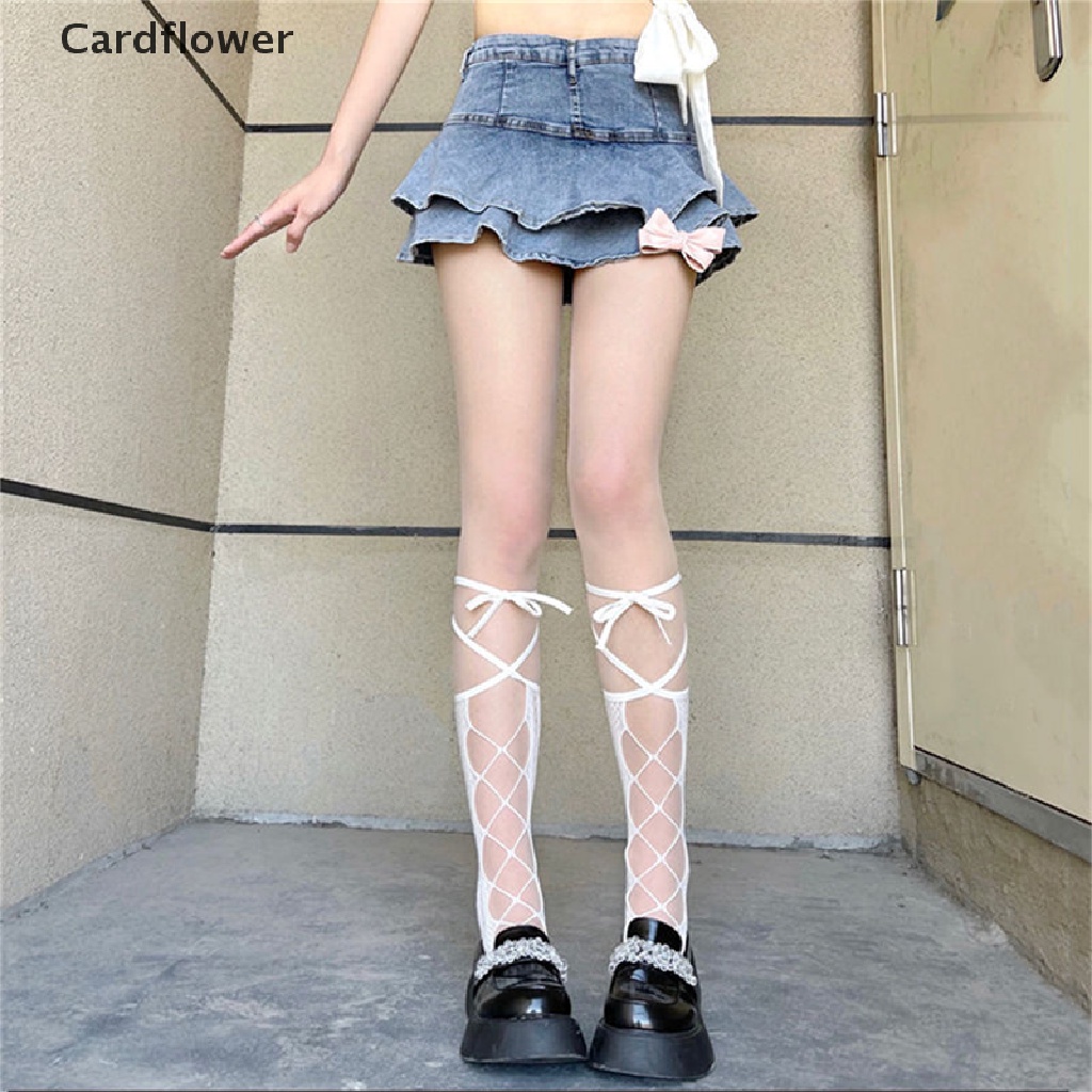 &lt; Cardflower &gt; Vớ Lưới Cá Chống Chảy Xệ Phối Ruy Băng Chéo Gợi Cảm Cho Nữ