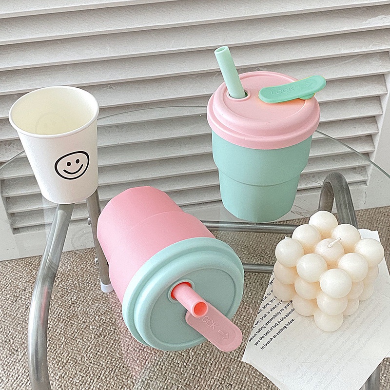 Cốc Uống Nước Bằng Silicone Kèm Ống Hút Đa Năng Tiện Lợi