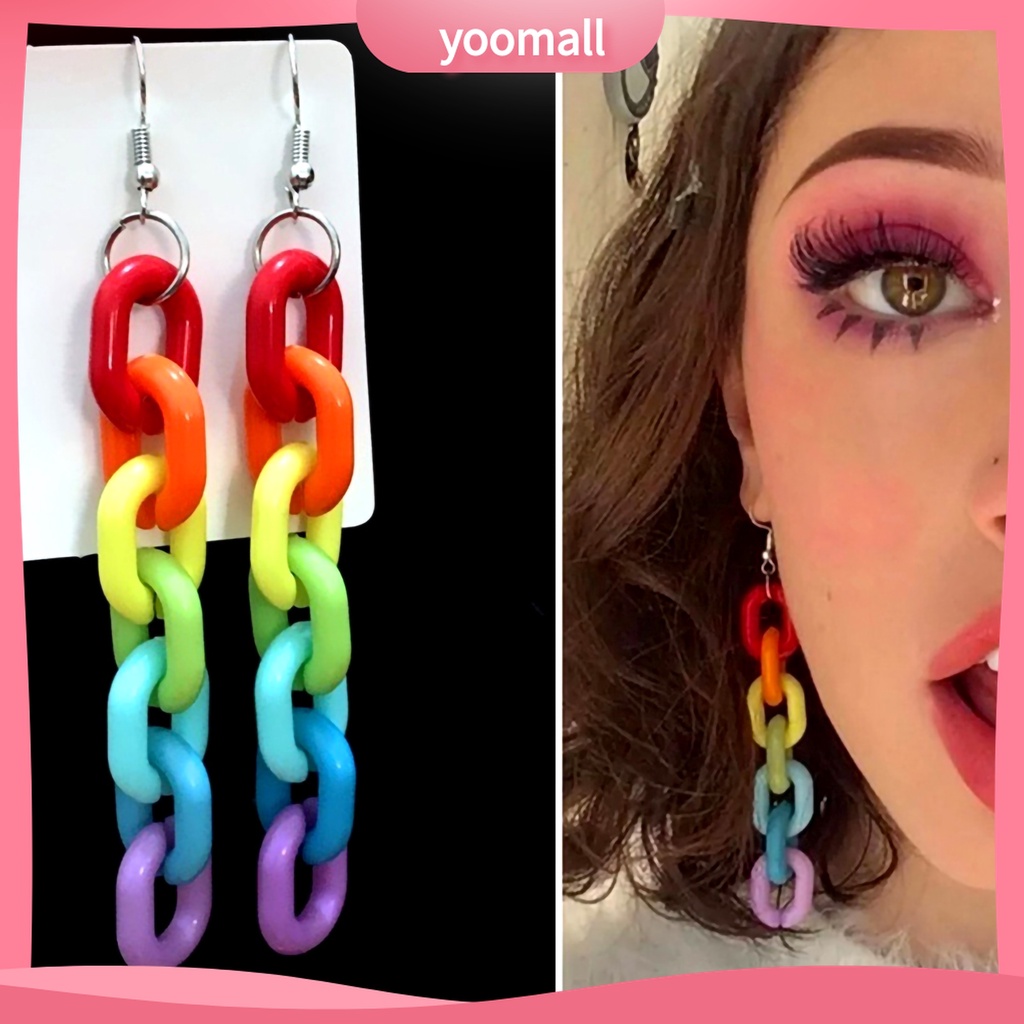 Khuyên Tai Dáng Dài Màu Sắc Cầu Vồng Thời Trang