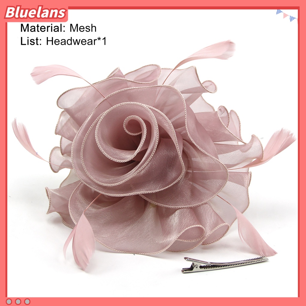 Mũ Lưới Trùm Đầu Màu Trơn Đính Hoa Và Lông Vũ Mini 48h