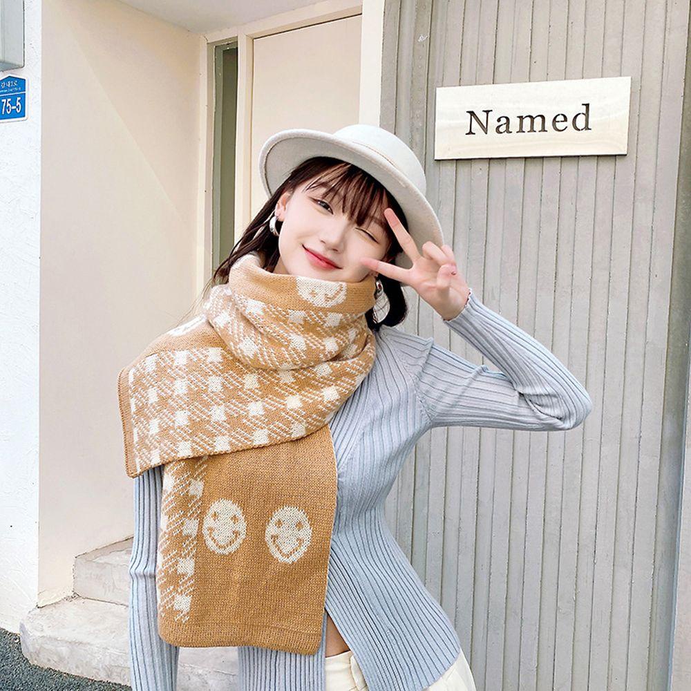 Khăn Choàng Cổ Dệt Kim Mềm Mại In Họa Tiết Mặt Cười Thời Trang Cho Nữ