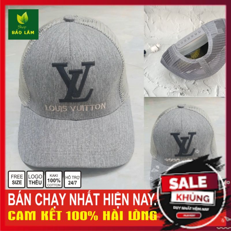 Mũ lưỡi trai LV, nón kết LV phối lưới màu xám sang trọng.