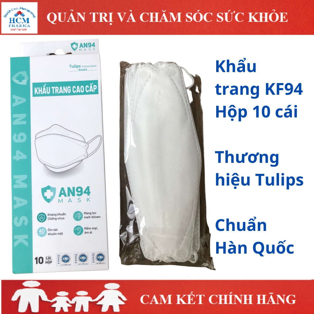 Khẩu trang y tế KF94 4D con cá 4 lớp Tulips AN94 màu trắng chuẩn Hàn Quốc HCMPHARMA HCM04