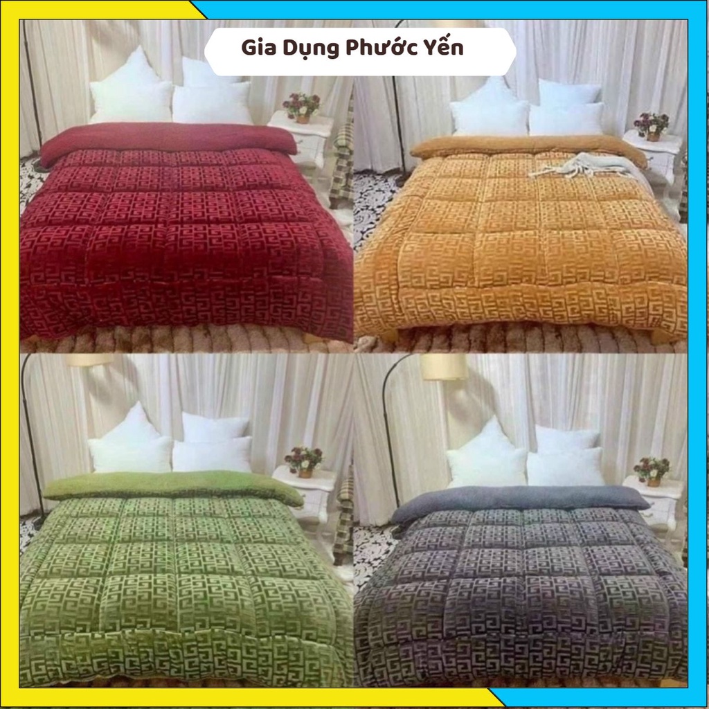 Chăn nhung lông cừu hoạ tiết chữ vạn 3 lớp ấm áp