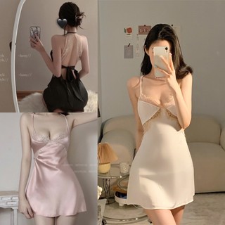 Váy ngủ lụa hai dây Quảng Châu cao cấp ngực ren chéo quyến rũ