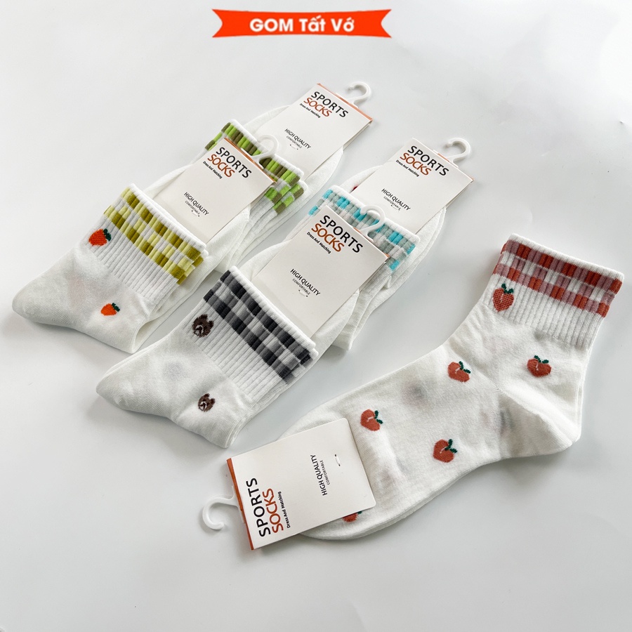 Tất Nữ Cổ Trung Hàn Quốc Mẫu Trái Cây, Vớ Nữ Cổ Lửng Cotton Cao Cấp Êm Mềm Thoáng Khí - LISU13-LUNG-TRAICAY