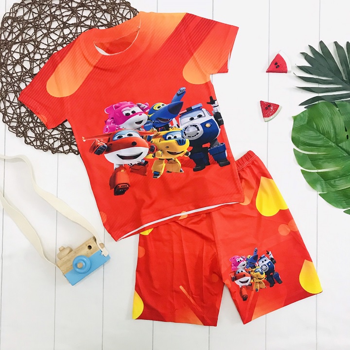 Bộ thun tay ngắn in hình 3D đội bay siêu đẳng bé trai sale
