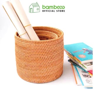 Giỏ đựng đồ hình trụ tròn mây tre đan BAMBOOO ECO để báo , điều khiển , rượu , hoa khô , bánh kẹo , đồ chơi phòng khách
