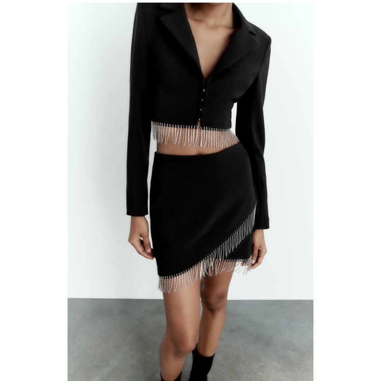 Bộ Áo Cổ Chữ V + Chân Váy Tua Rua Lấp Lánh Thời Trang Zara 20228657707 8658707