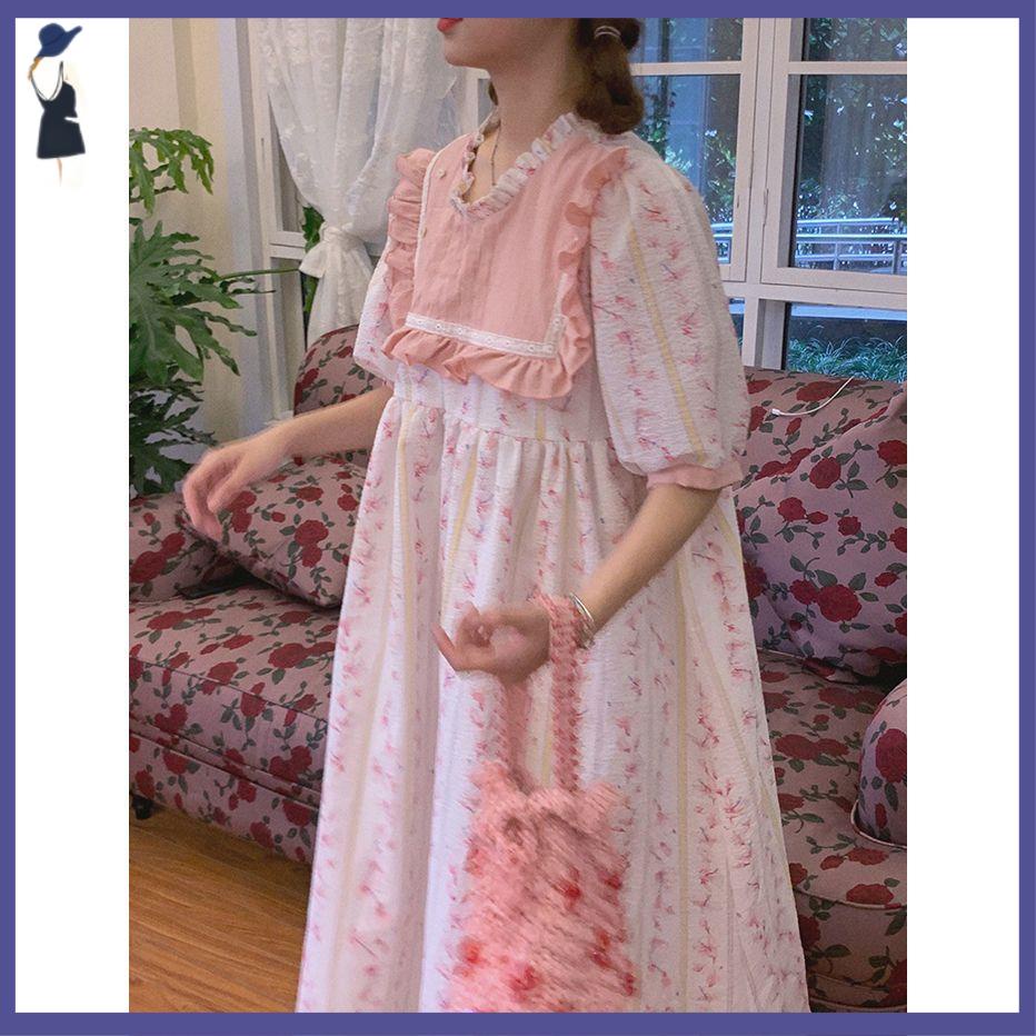 đầm babydoll Đầm Dài Trung Bình Dáng Rộng In Hoa Thời Trang Mùa Hè Nhật Bản Ngọt Ngào