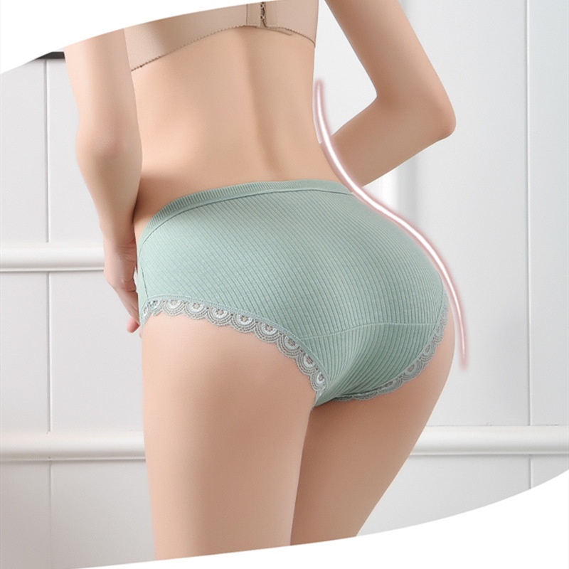 Quần nhỏ nữ Cotton gân tăm cạp cao viền ren kháng khuẩn KIMCHIBIKINI quần con xinh đẹp dễ thương mềm mại QL076