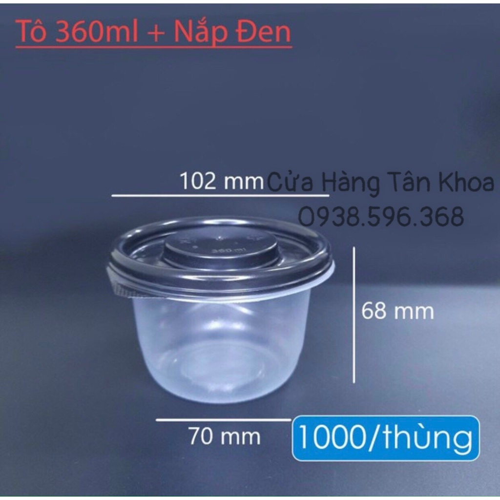 (50 cái | TTK360) Thố nhựa 360ml đựng chè, soup (kèm nắp đen có lỗ thoát hơi)