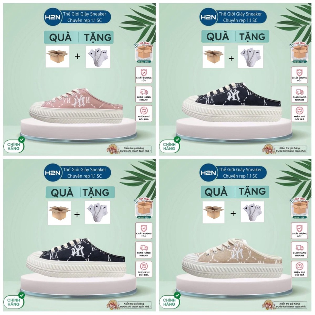 Giày đạp gót MLB NY, Sục MLB thêu chữ NY quảng châu 3 màu đen, nâu, hồng full size - h2n_official